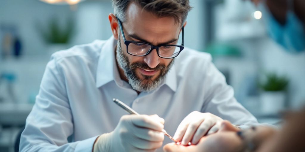 Dr. Norbert Miles performing tooth repair in his office.