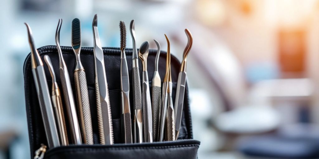 Dental tool kit for tooth repair in a dental office.